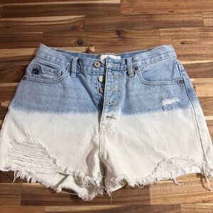 KanCan Two-Tone Ombre Button-Fly Denim Shorts - Blue/White